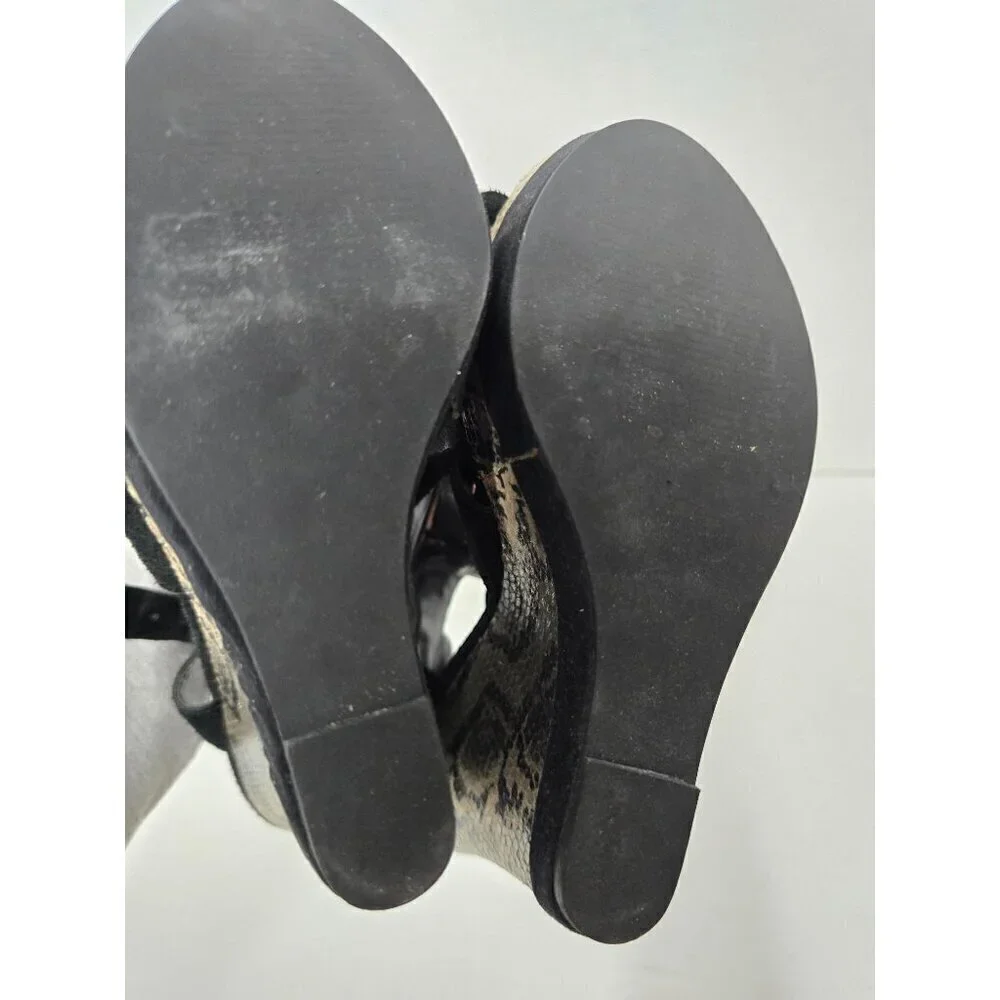 Black and Gray Python Snakeskin Faux Suede Wedge Platform Sandal 7